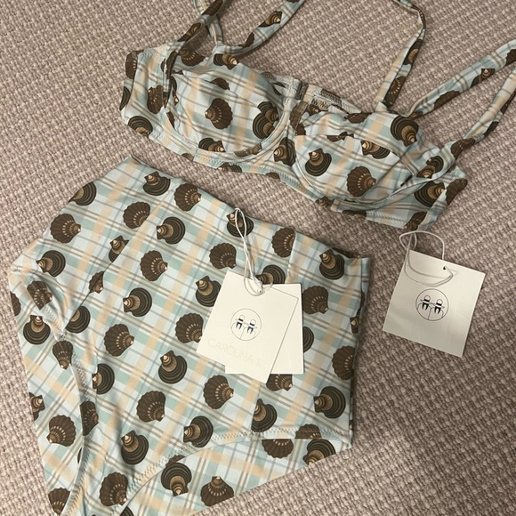 NWT Carolina K x Free People Seafoam Green Shell Print Carmel Bikini Set, Small - Picture 3 of 4